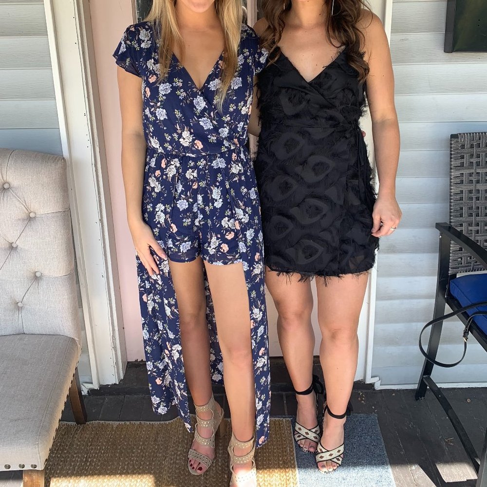 High-low navy floral romper -- SMALL